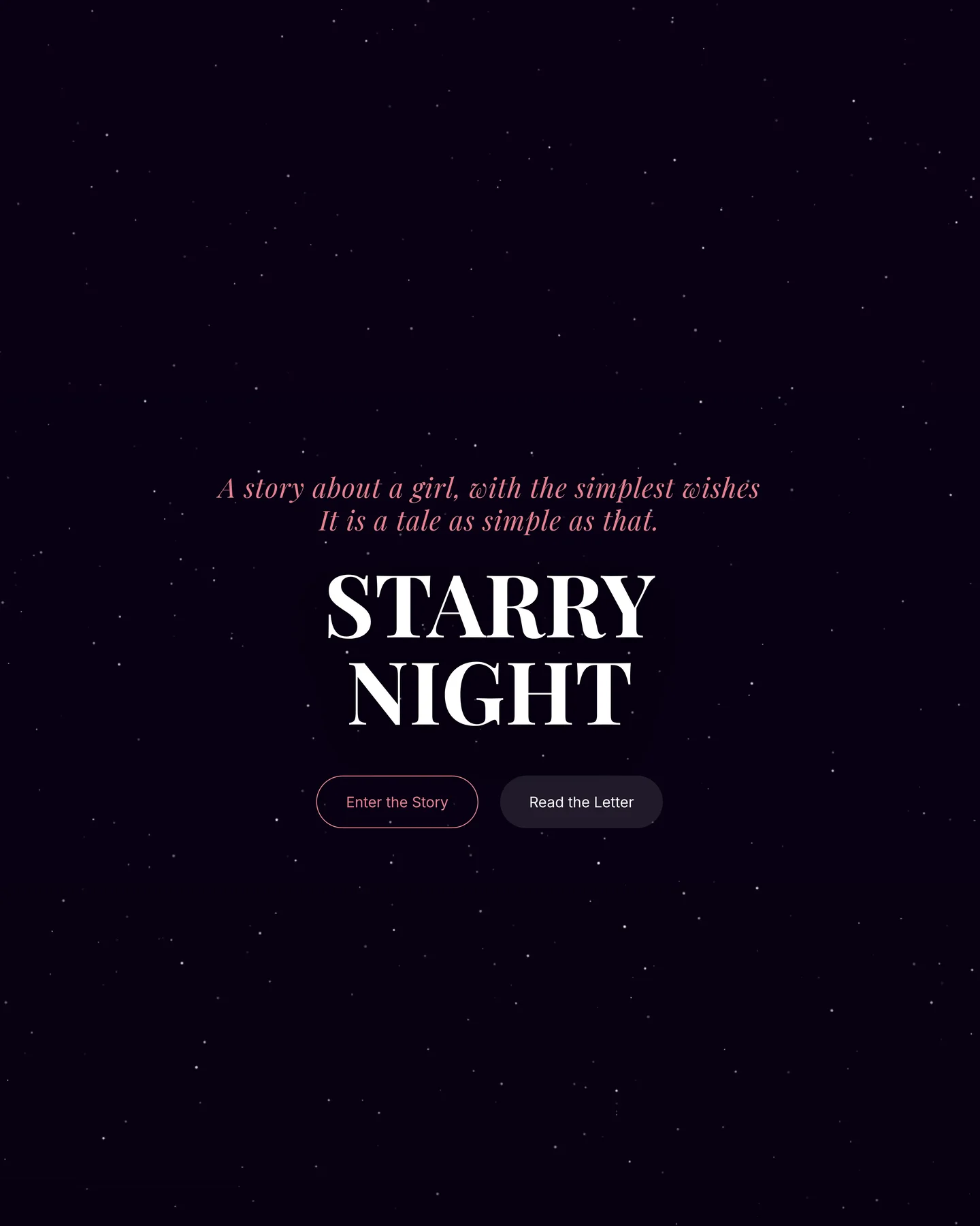 Starry Night cover, a story title under a night sky of small stars